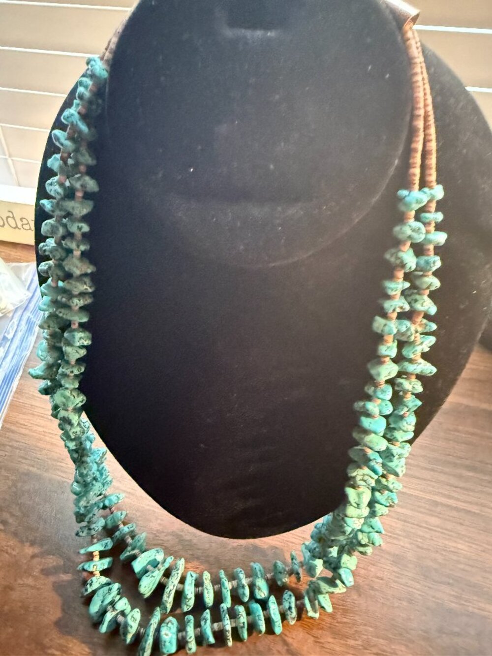 Navajo Indian 2 Strand Turquoise Stone & Shell Heishi Necklace. 136 Grams